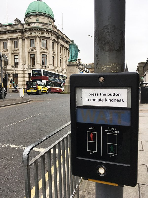 Seen in Edinburgh: Press the button to radiate kindness
