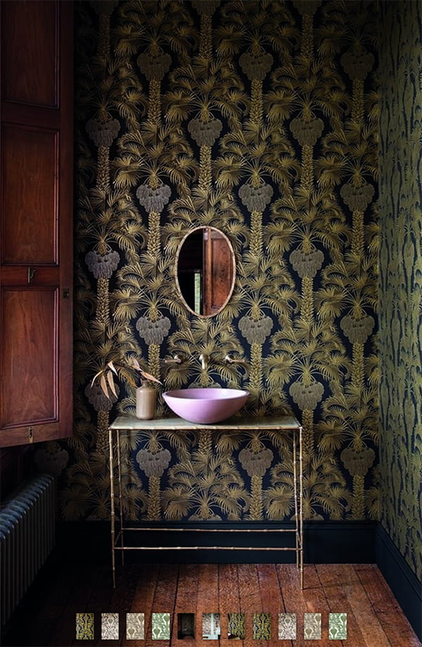 Interior Flash: Samt und Plüsch und Winter-Glam 15 Cole & Son Martyn Lawrence Collection Wallpaper «Hollywood Palm» (Glam Wohnideen auf Hey Pretty), Image Credit: Rockett St. George
