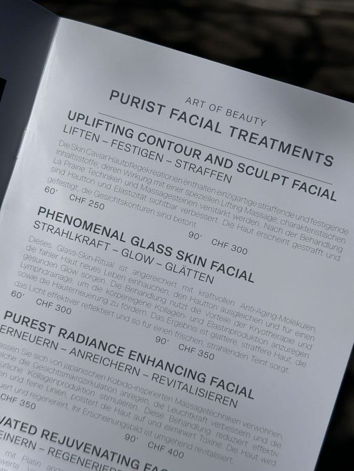 Spa Review: Maison La Prairie in Zürich 10 MaisonLaPrairie SpaMenu Treatmentpage